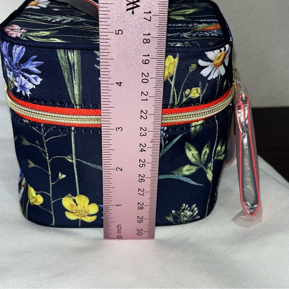 Estee Lauder Floral Print Double Zip Orange Top Handle Wristlet Mini Square Bag - Picture 5 of 11